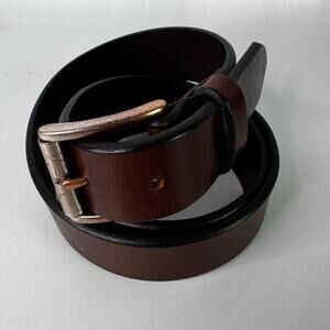 Vintage Eddie Bauer Belt Mens Large Leather Solid Brass Buckle Made USA 34
